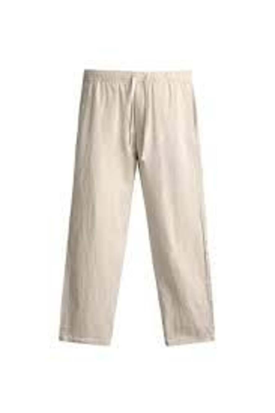 Zara Cotton / Linen Blend Wide Leg Pants with Contrast Topstitching in Ecru Sz X